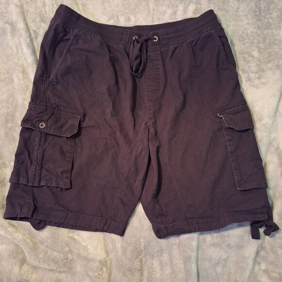 AIRWALK Vintage Mens Cargo Shorts Size 40 Black Leg Ties Elastic Waist Skater - Picture 1 of 14